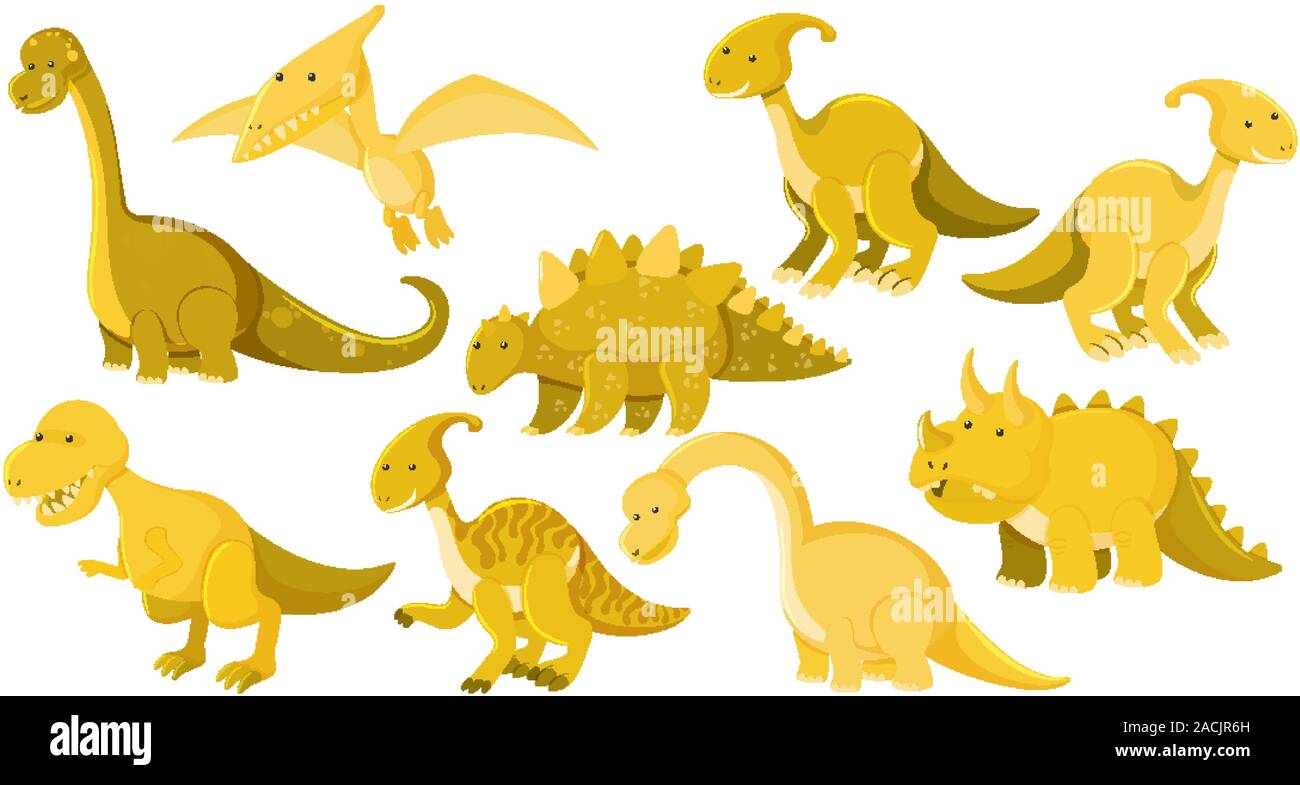 Large set of different types of dinosaurs illustration Stock Vector ...