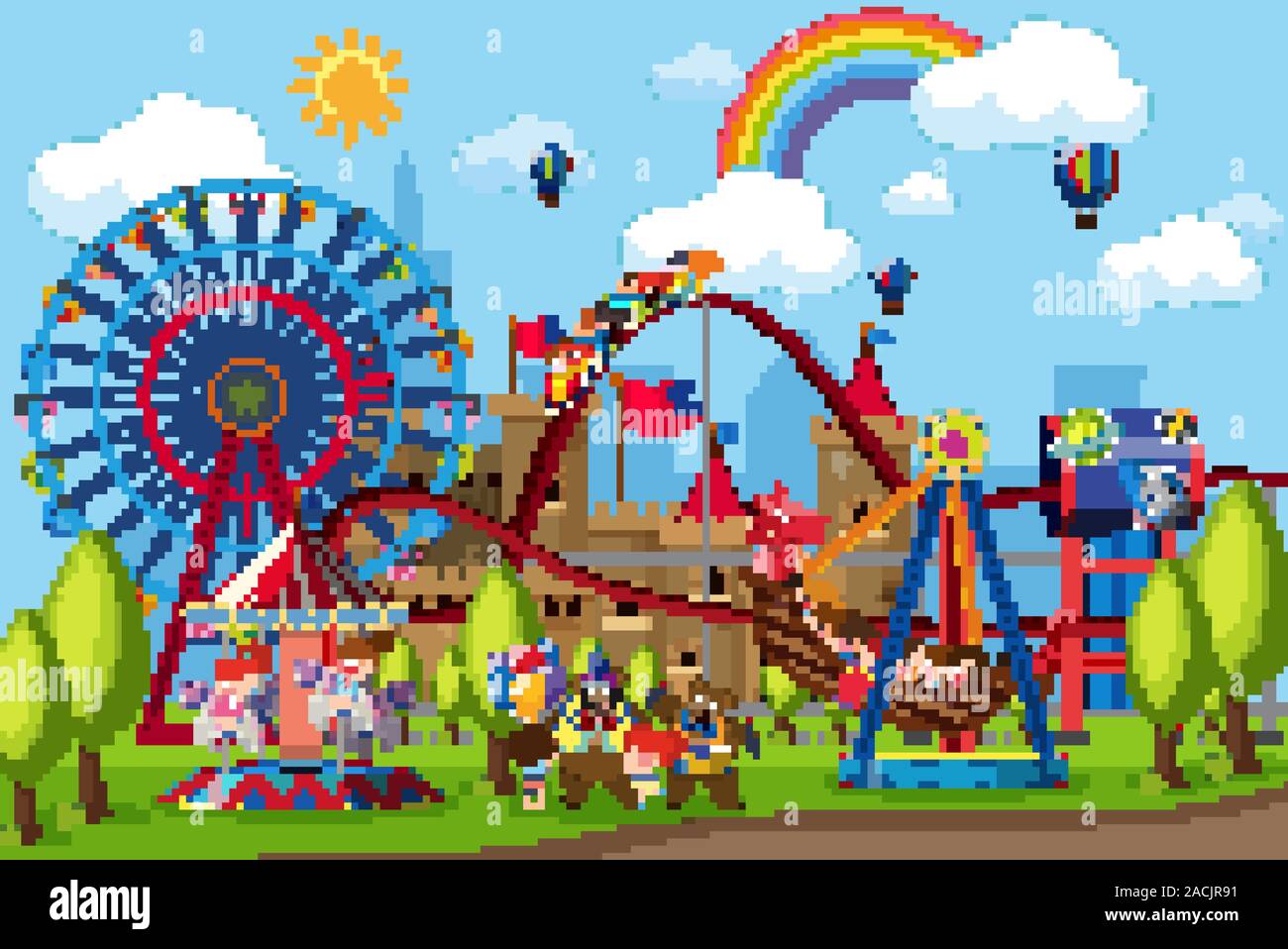 Amusement park with children on rides illustration Stock Vector Image ...