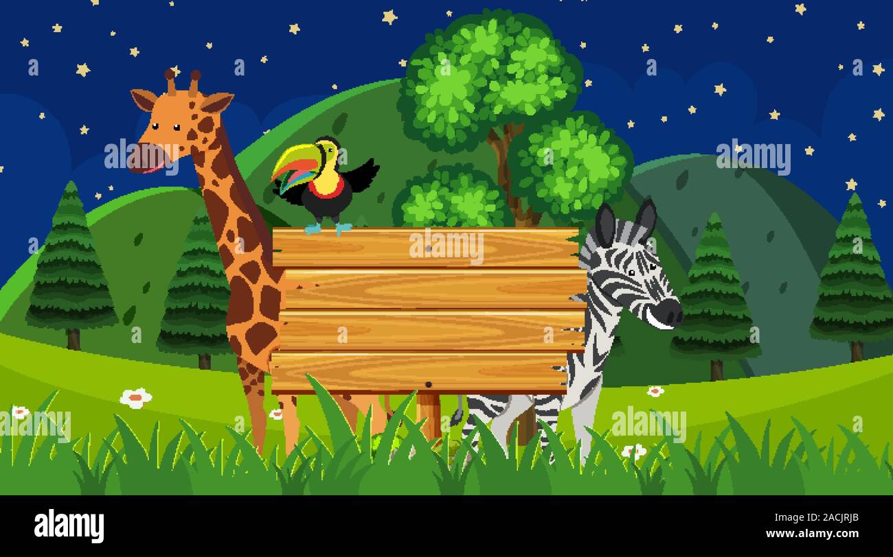 Border template with wild animals in the park background illustration ...