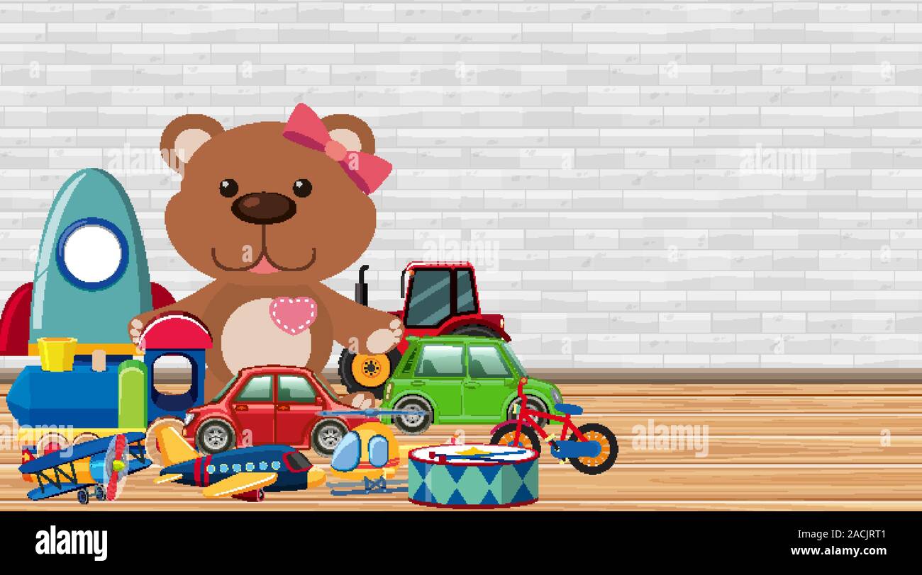 Background with many toys on the floor illustration Stock Vector Image ...