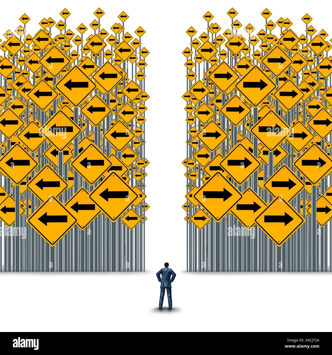 Business decisions or career path concept or corporate cross road metaphor for choosing a strategy or path with 3D illustration elements. Stock Photo