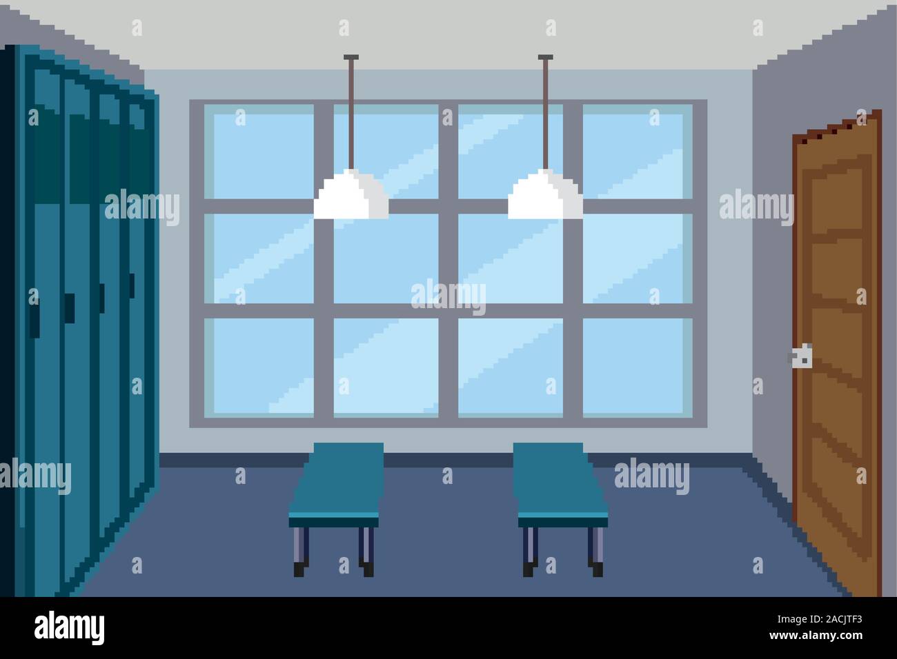 Locker room with two benches illustration Stock Vector Image & Art - Alamy