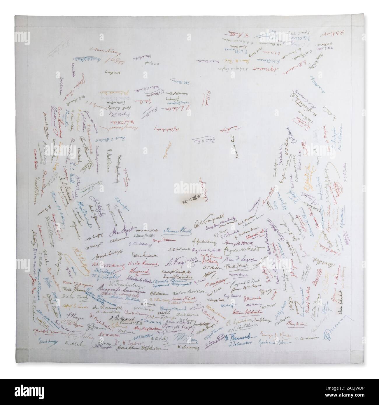 Woodward tablecloth and signatures. Tablecloth covered in the