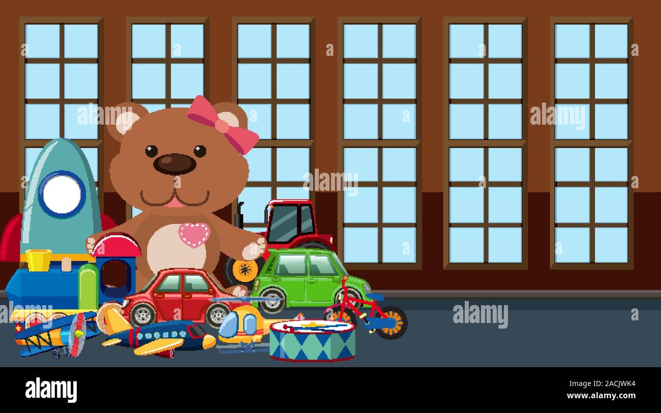Room with many toys on the floor illustration Stock Vector Image & Art ...