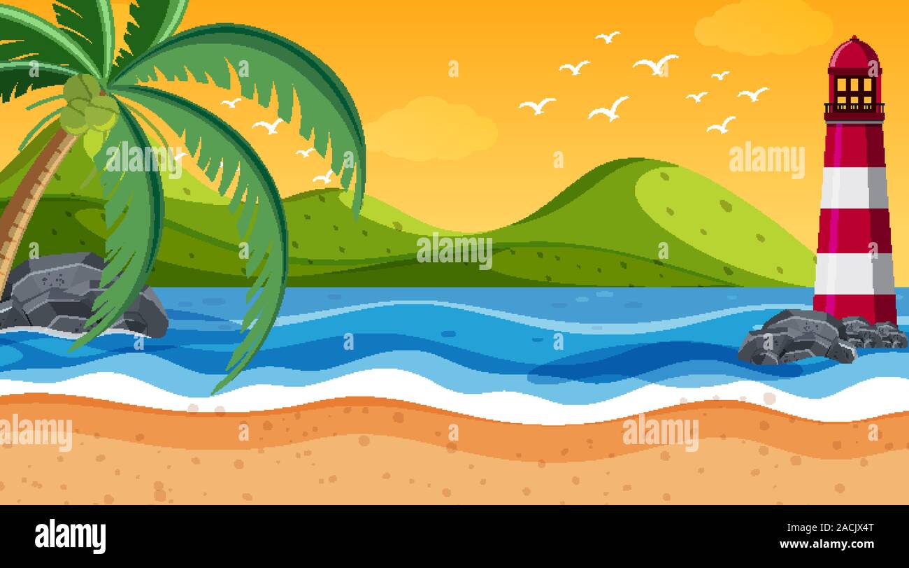 Nature scene with lighthouse by the shore illustration Stock Vector ...
