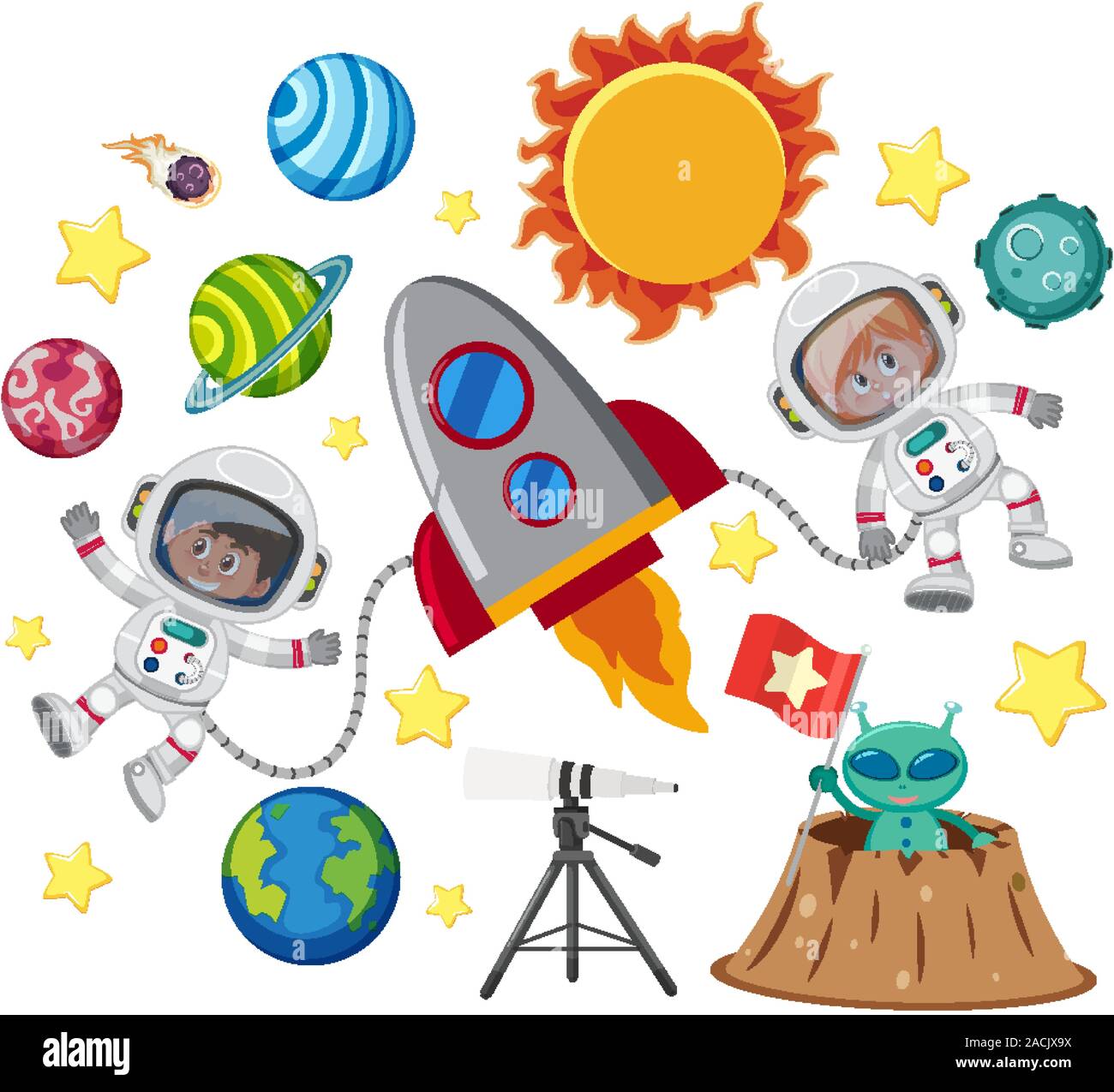 Set of isolated objects theme space illustration Stock Vector Image ...