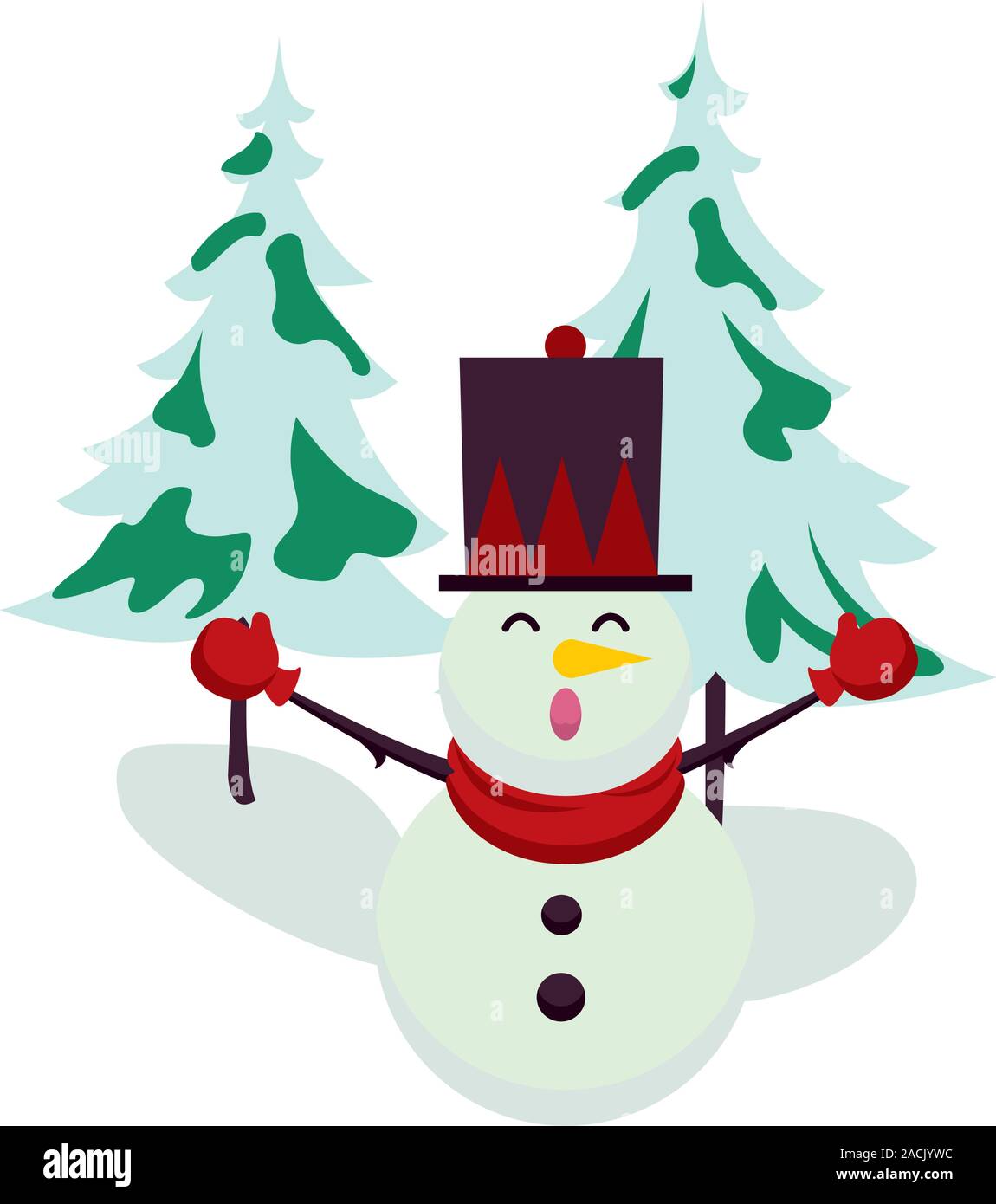 christmas snowman with pines trees character Stock Vector Image & Art ...