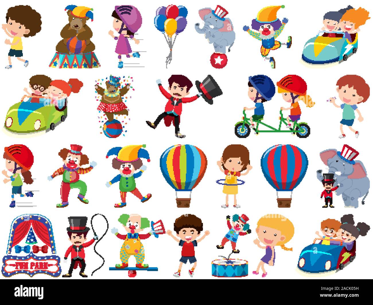 Large set of isolated objects of kids and circus illustration Stock ...