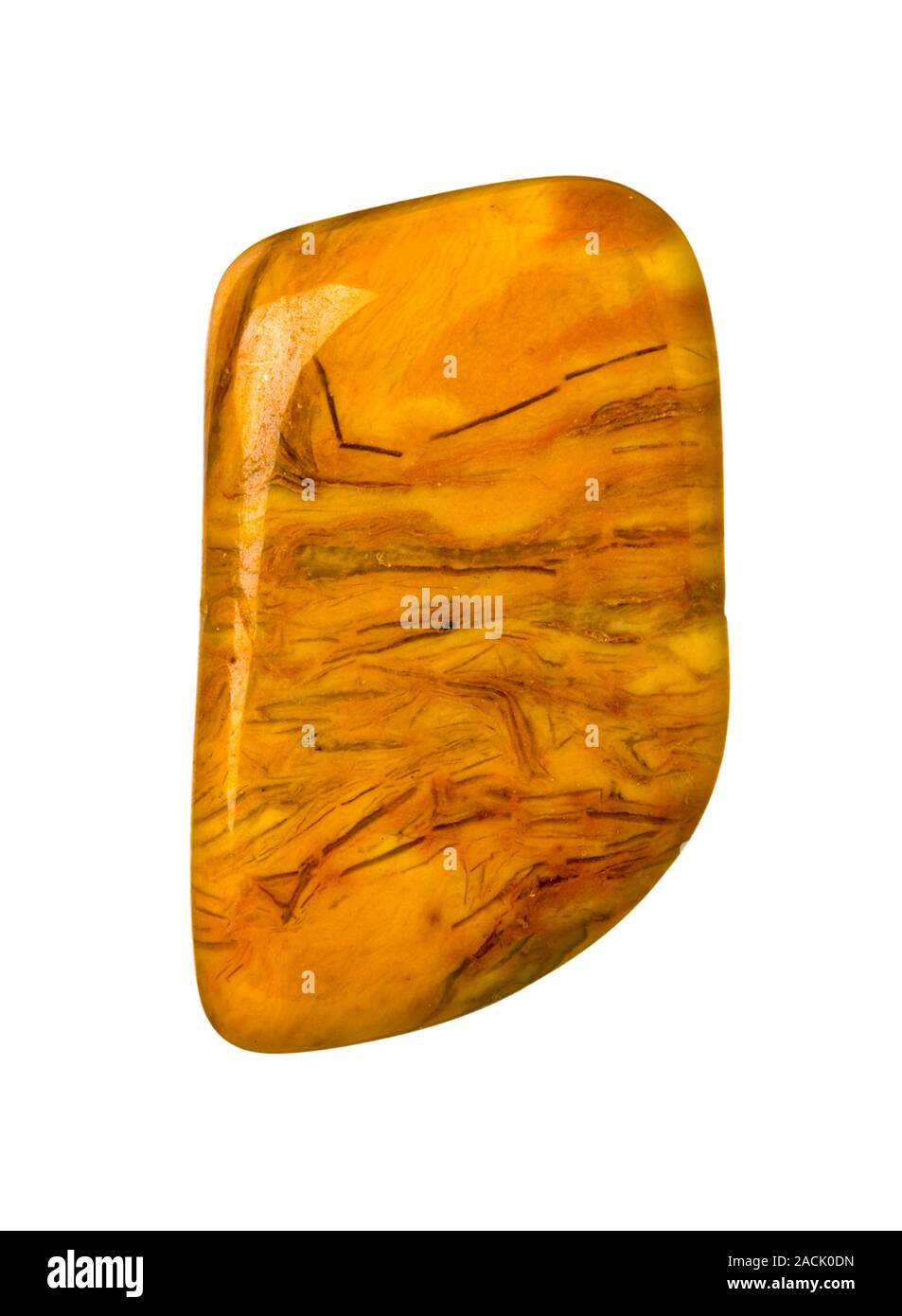 Specimen of polished yellow jasper with veins and marking Stock Photo