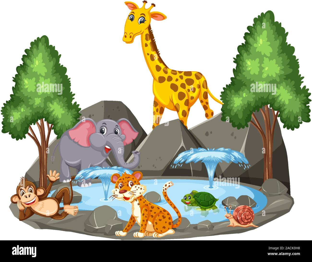Background scene of wild animals by the pond illustration Stock Vector ...