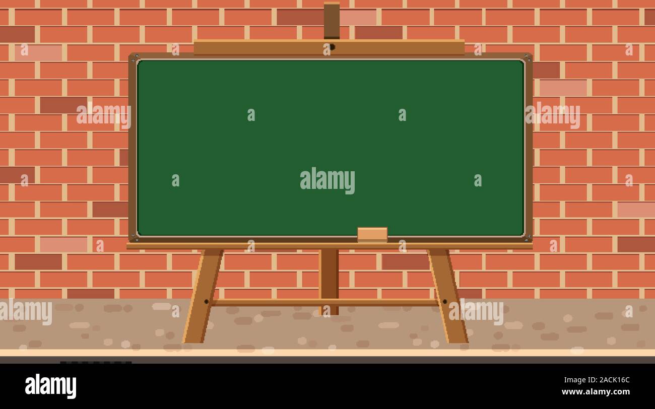 Empty blackboard on brick wall illustration Stock Vector