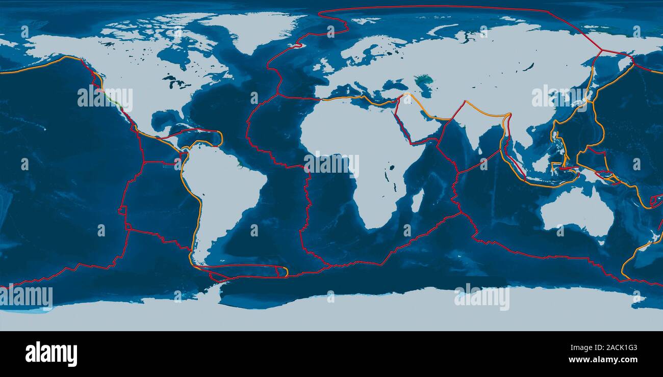 Earth's tectonic plates. Global map showing the boundaries of the ...