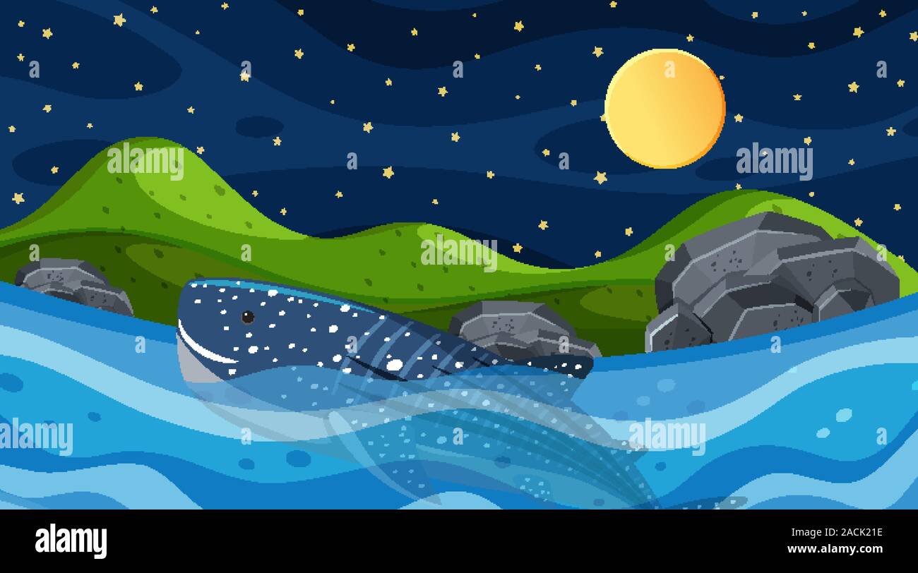 Background scene with whale swimming in the sea illustration Stock ...