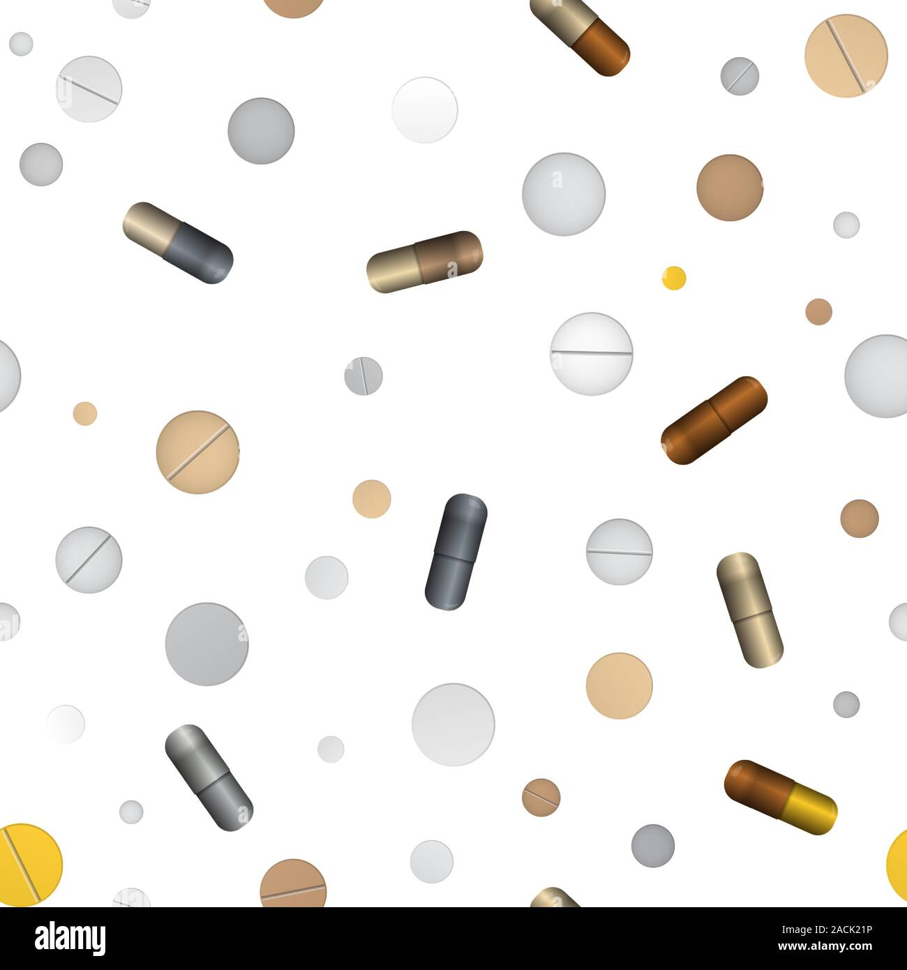 Pill and tablet, capsules. Vector illustration. Seamless pattern