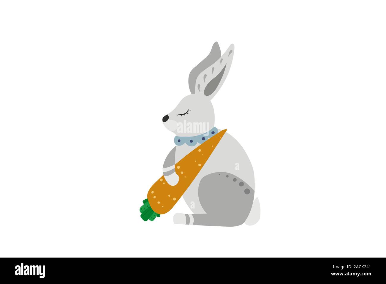 White rabbit with carrot. Sweet dreams. Vector illustration. Stock Vector
