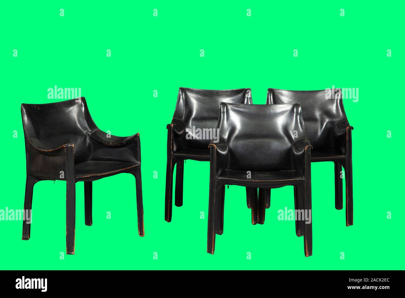 Black color chair set for interior design isolated on green background ...