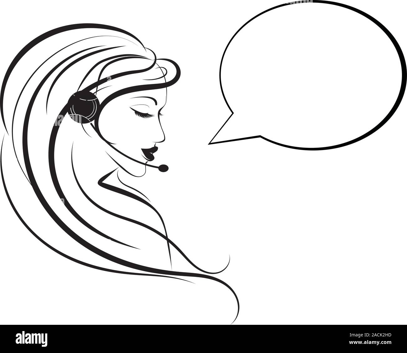 Simple portrait of a call center girl, illustration in line art style