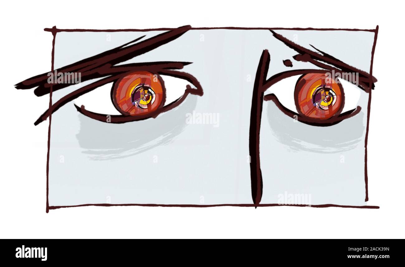 Fearful eyes. Artwork of human eyes displaying emotions such as fear