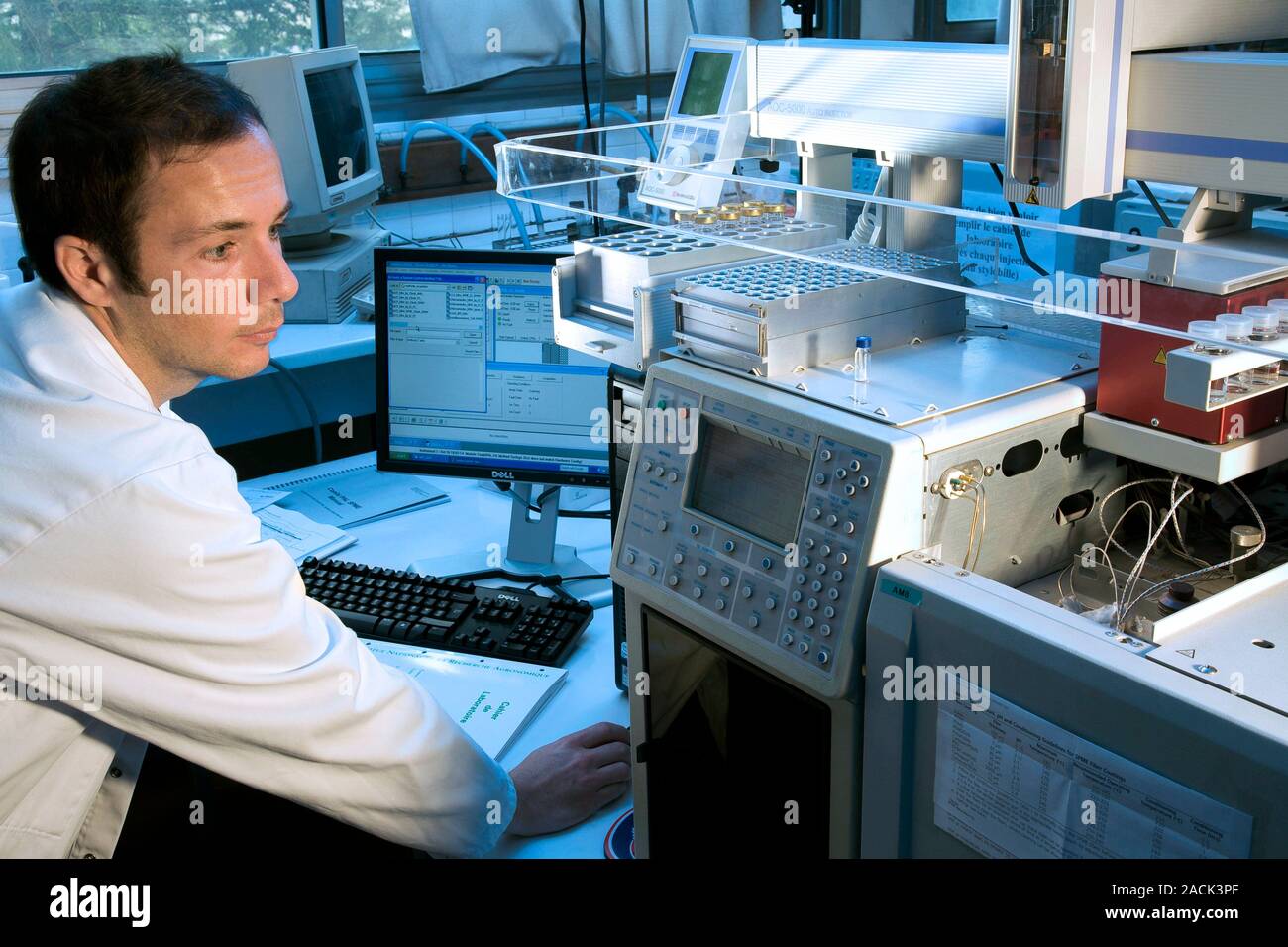 Grape aroma research. Researcher using gas chromatography to analyse