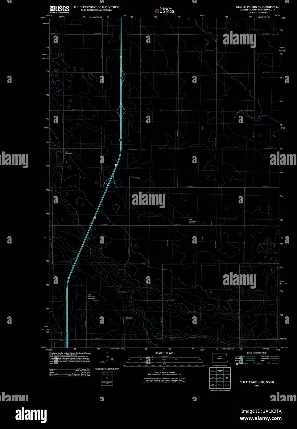 USGS TOPO Map South Dakota ND New Effington NE 20110512 TM Inverted