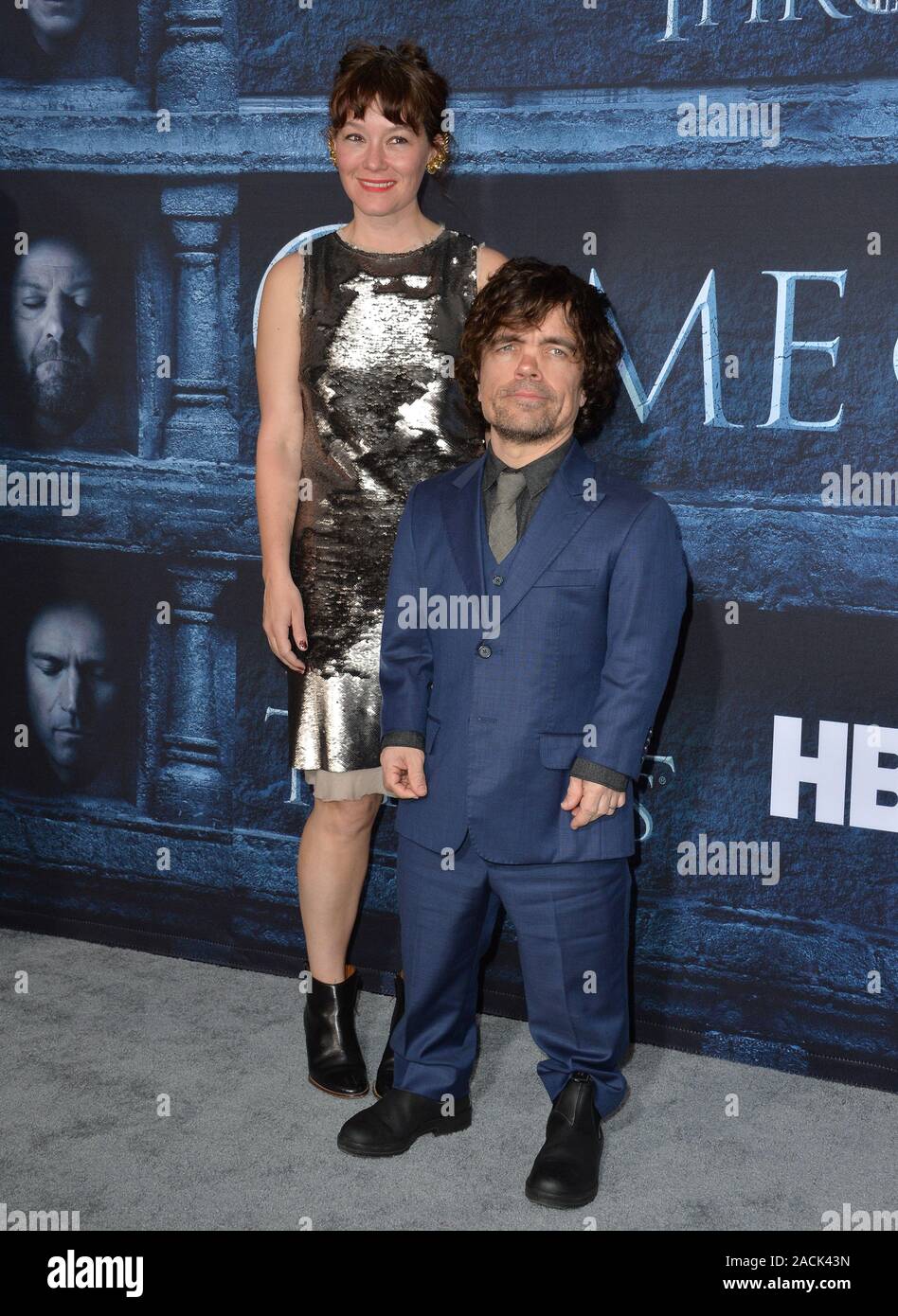 LOS ANGELES, CA. April 10, 2016: Actor Peter Dinklage & wife actress ...