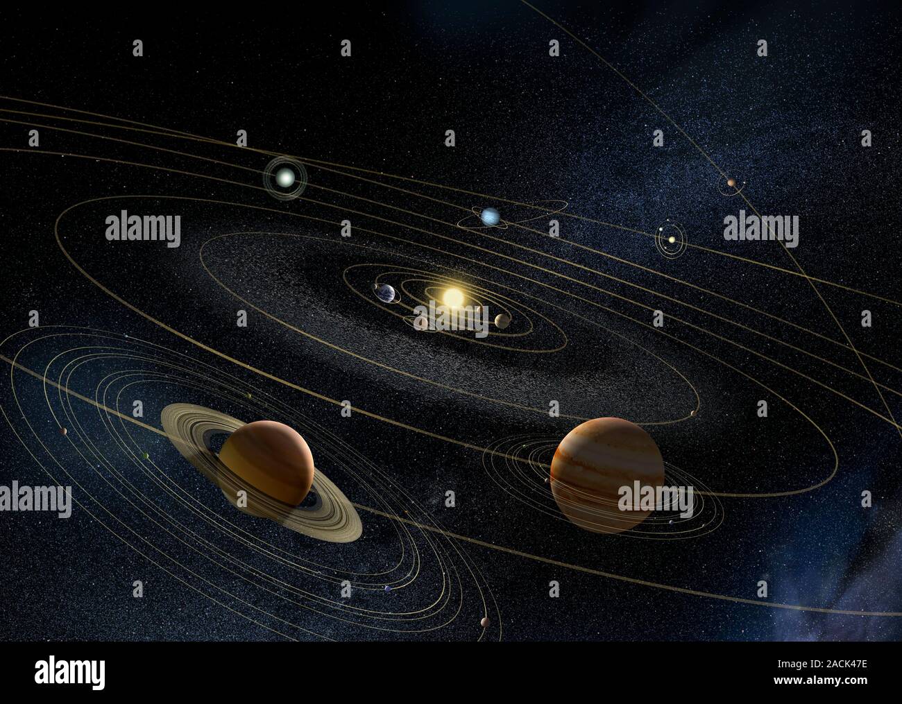 Solar System. Computer artwork (not to scale) of Earth's solar system