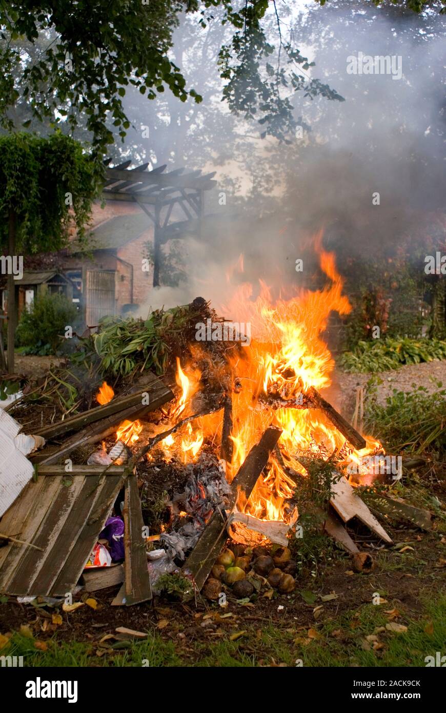 Bonfire in domestic garden Stock Photo Alamy