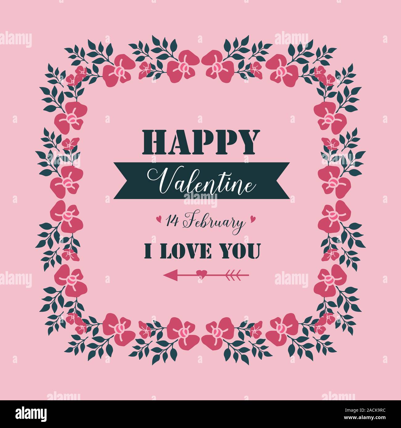 Greeting card design happy valentine, with realistic pink flower frame ...