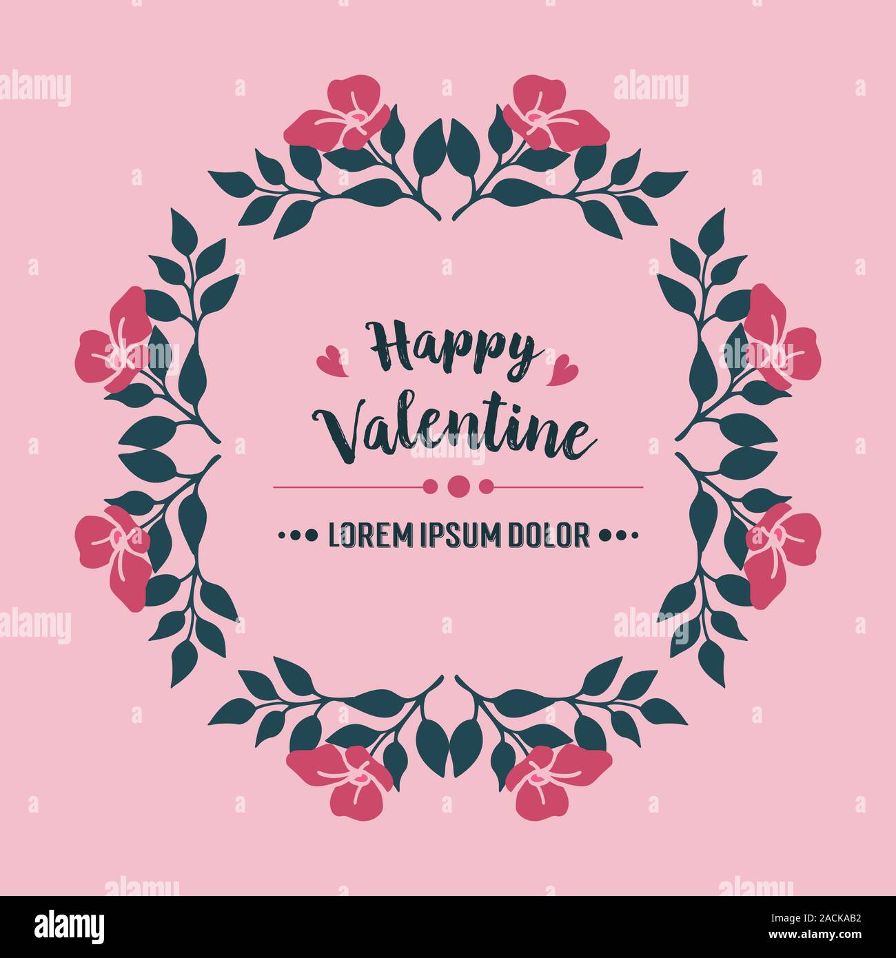 Greeting card design happy valentine, with realistic pink flower frame ...