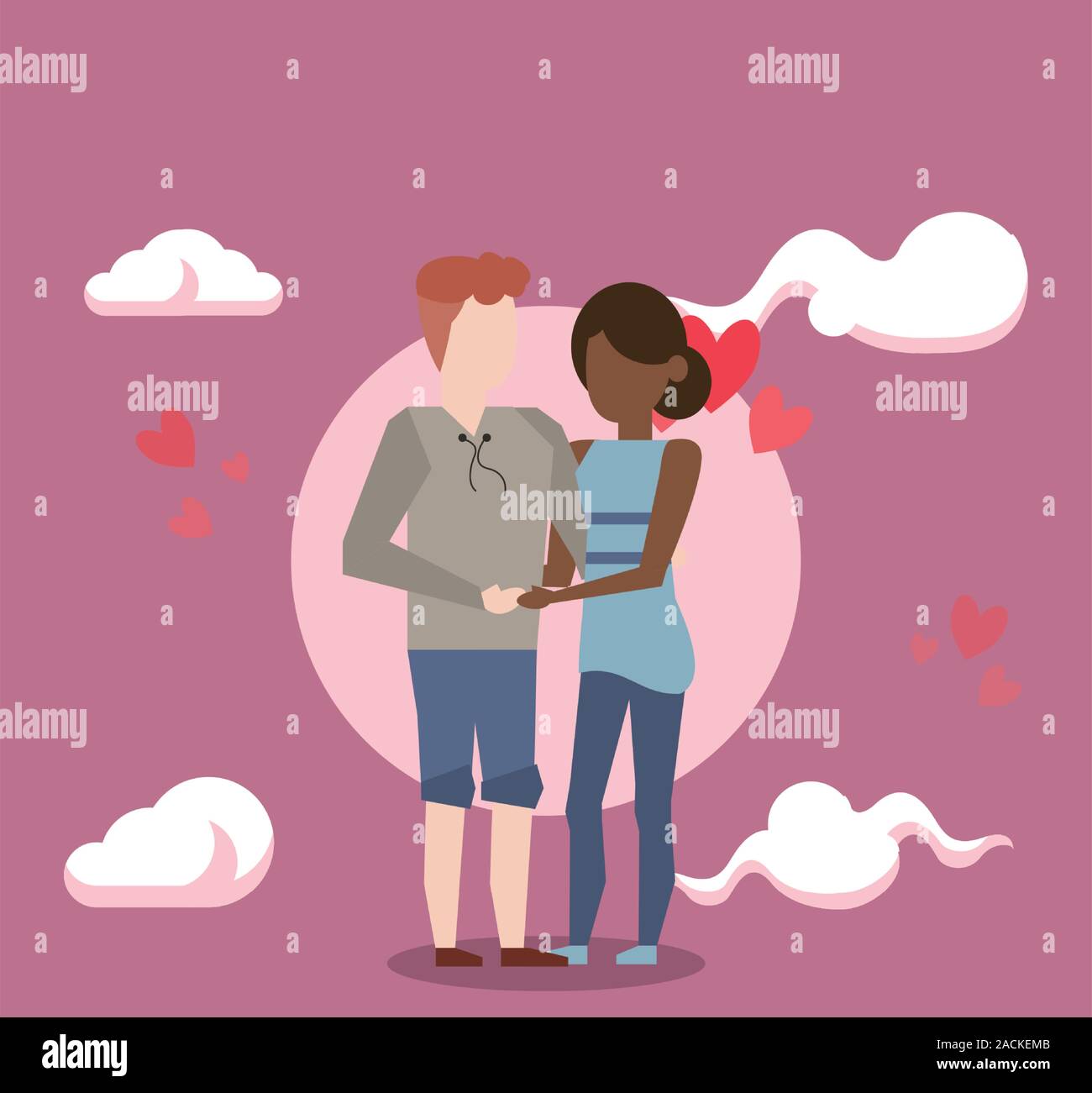 cute interracial lovers couple with hearts Stock Vector Image & Art - Alamy