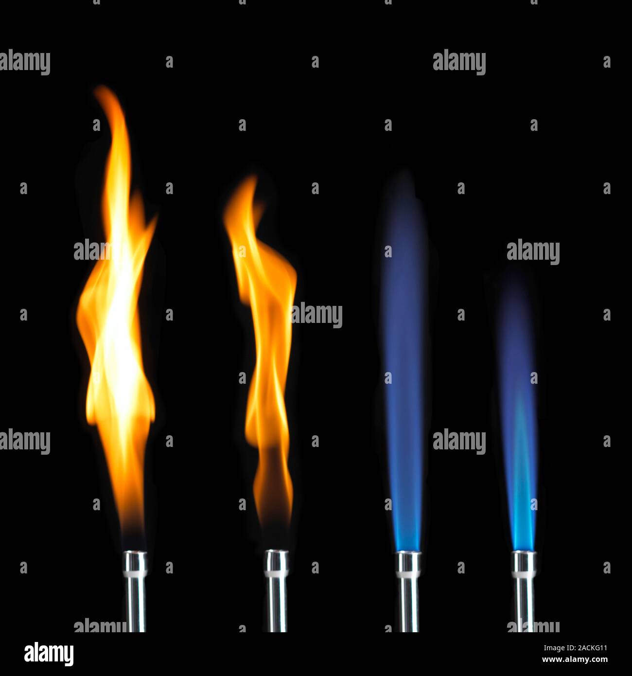 Bunsen burner flame sequence. Montage showing how the flame of a bunsen