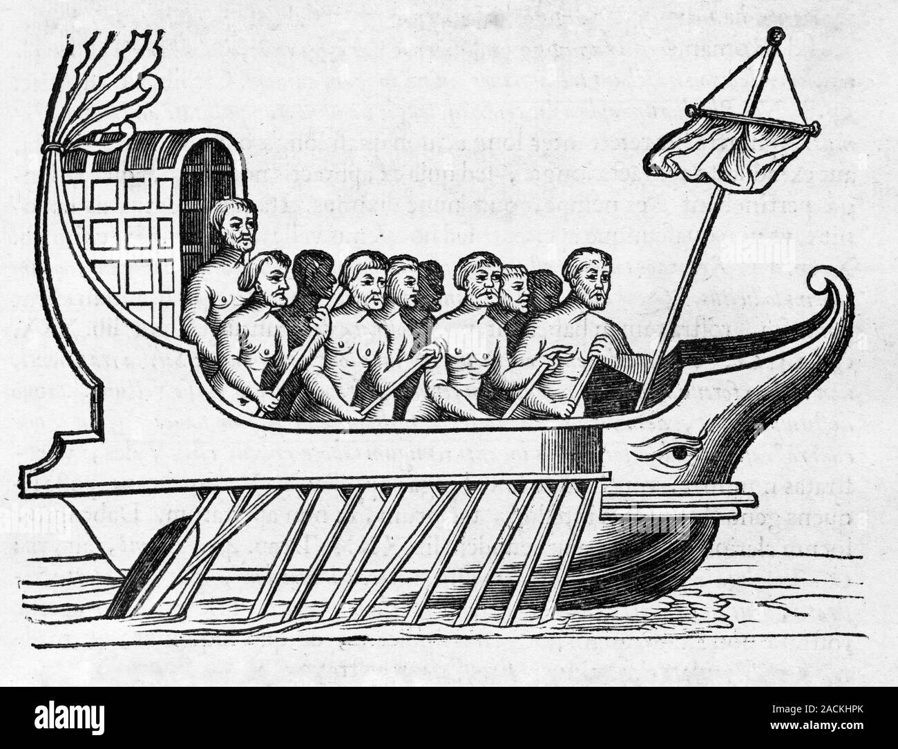 The Argo. 17th Century woodcut of Jason and the Argonauts in the Argo ship from Greek mythology. Published in 'De militia navali veterum' by Johannes Stock Photo