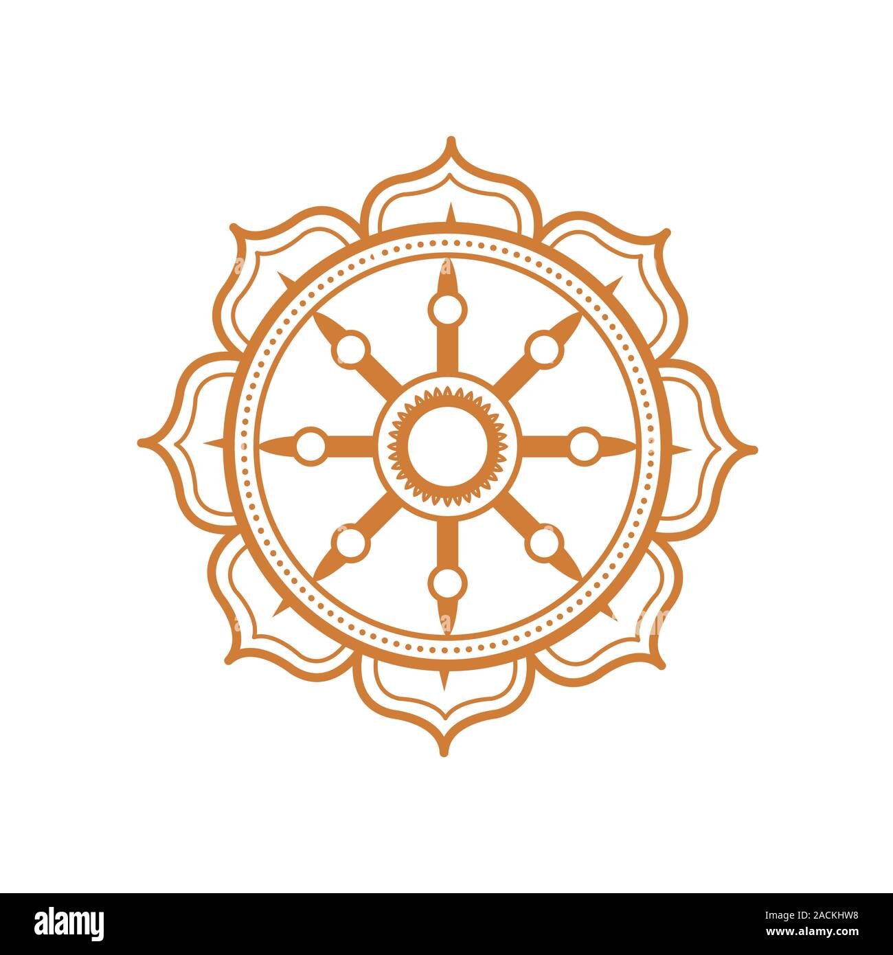 Dharma wheel vector logo. Dharma wheel icon. Dharma wheel emblem. Stock Vector
