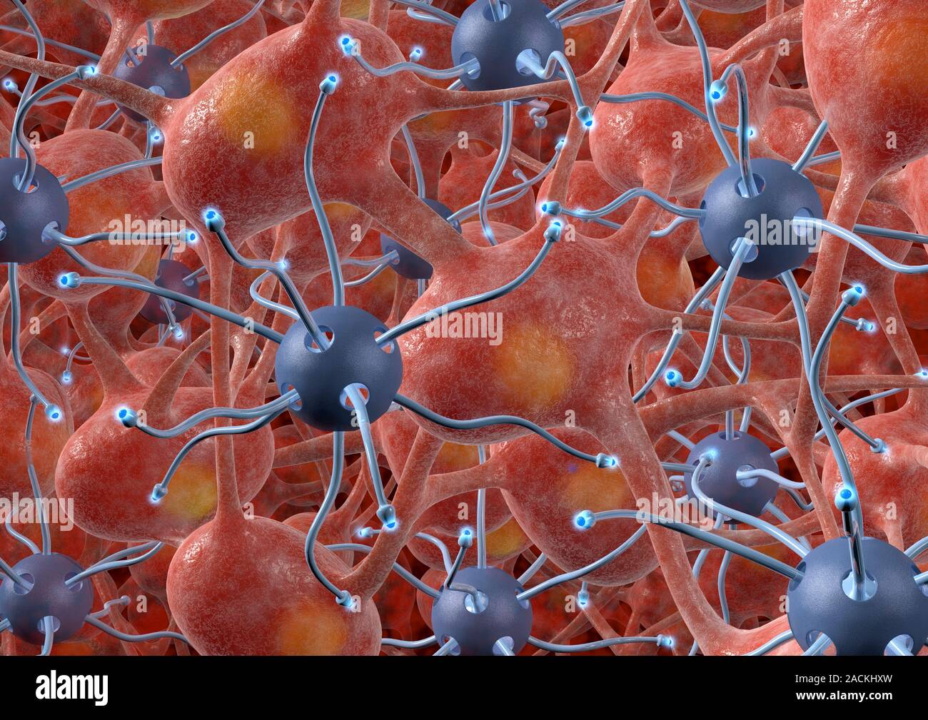 Medical nanorobots, conceptual image. Computer artwork of nanorobots ...