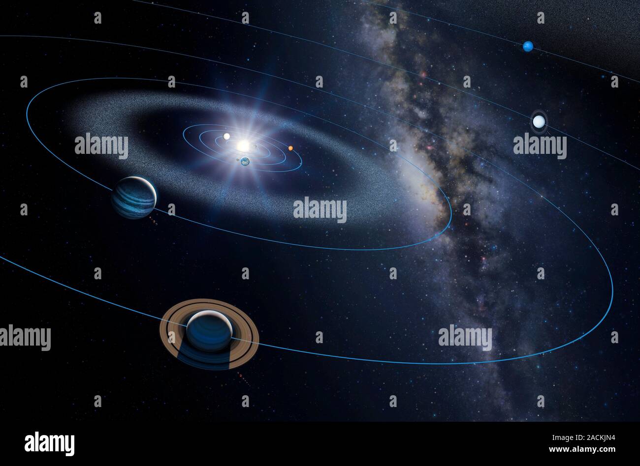 Solar System. Computer artwork (not to scale) of Earth's solar system