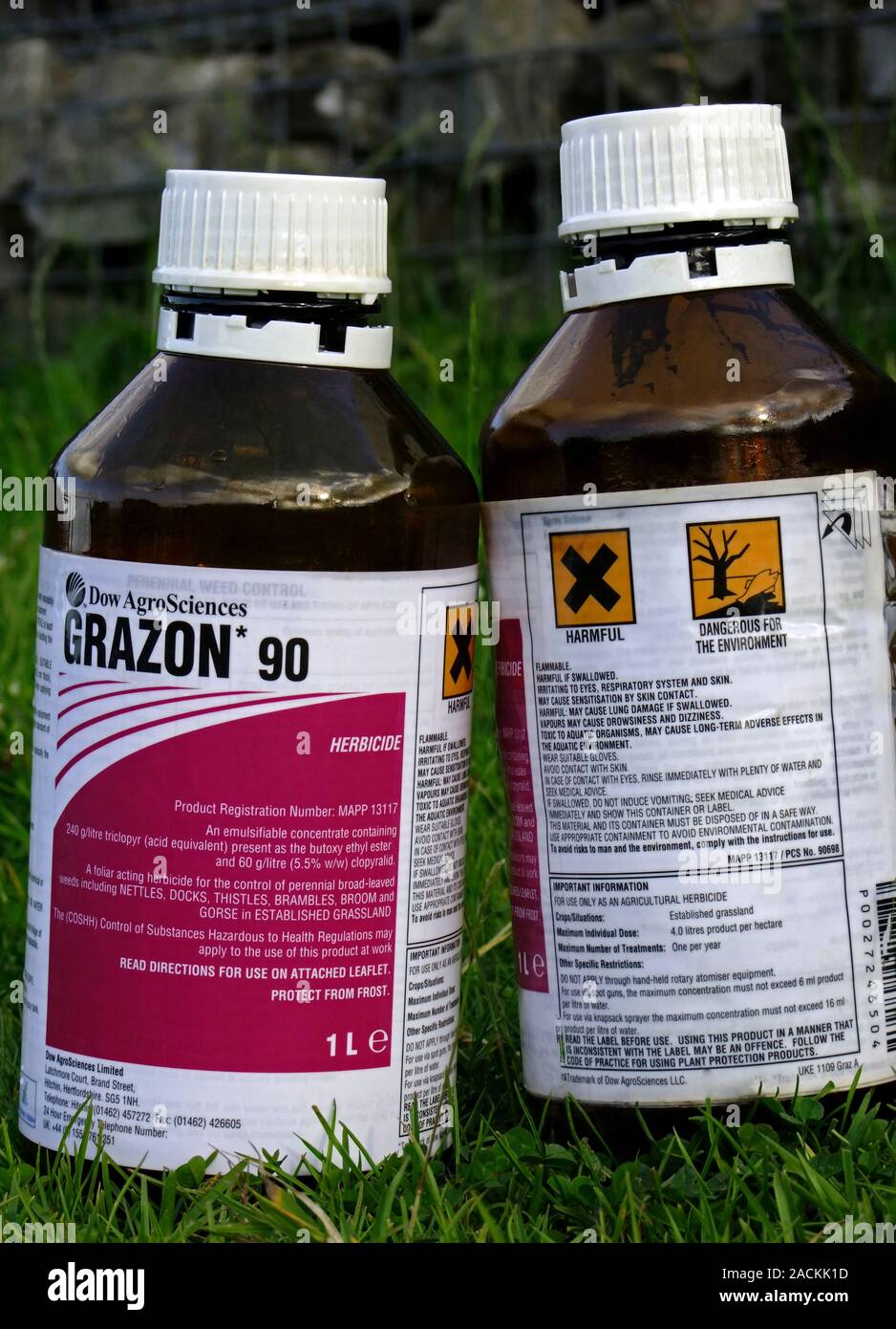 Bottles of Grazon 90, a herbicide for controlling weeds Stock Photo Alamy