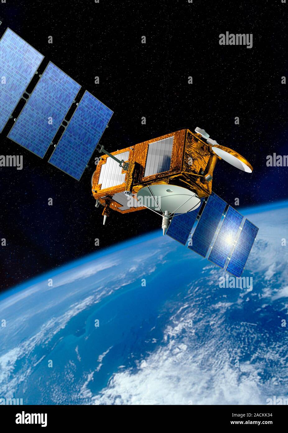 Jason-2 satellite orbiting the Earth, artwork. This satellite, launched ...