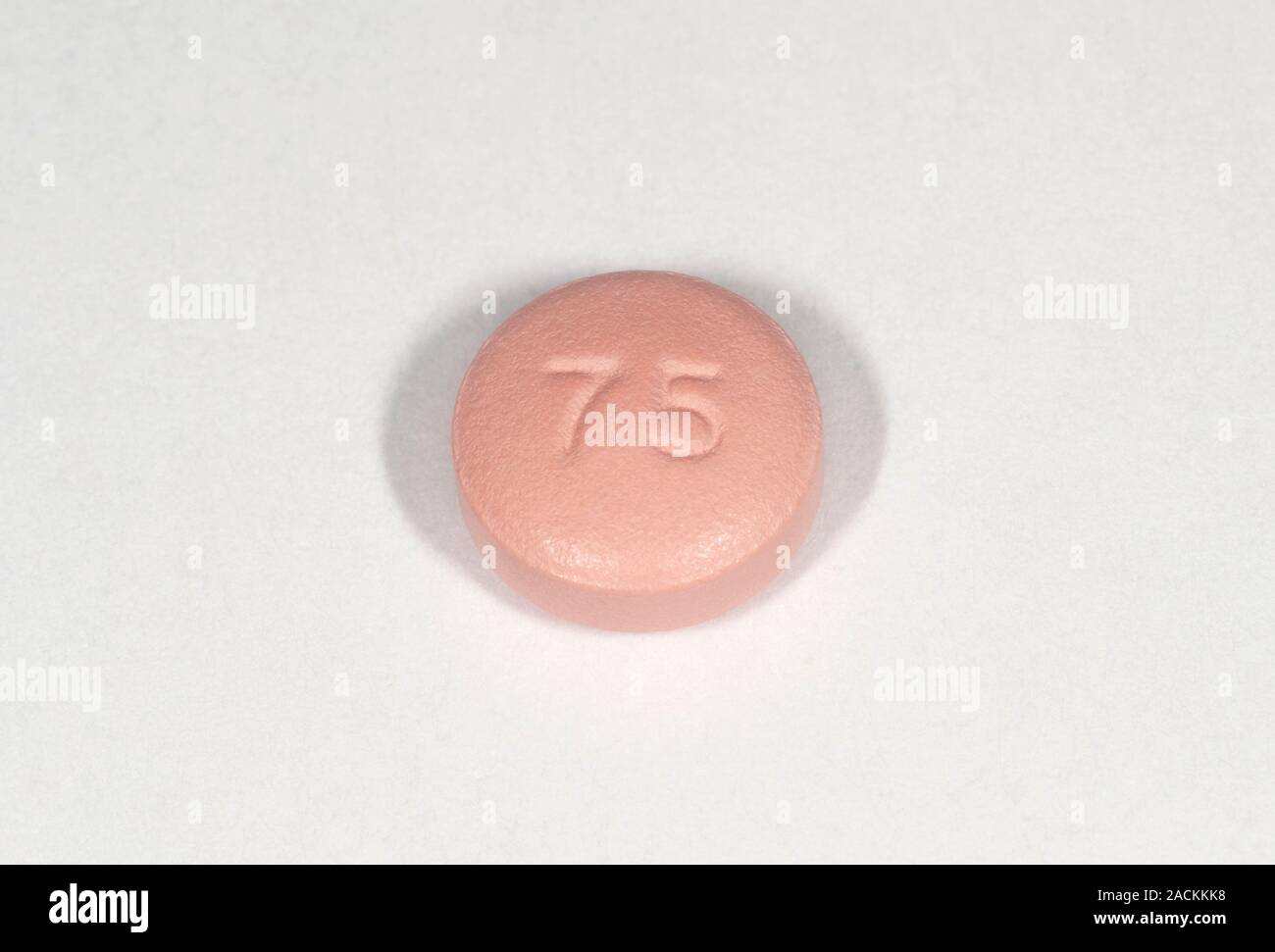 A 75mg Clopidogrel pill, an anti-platelet drug used to prevent the ...
