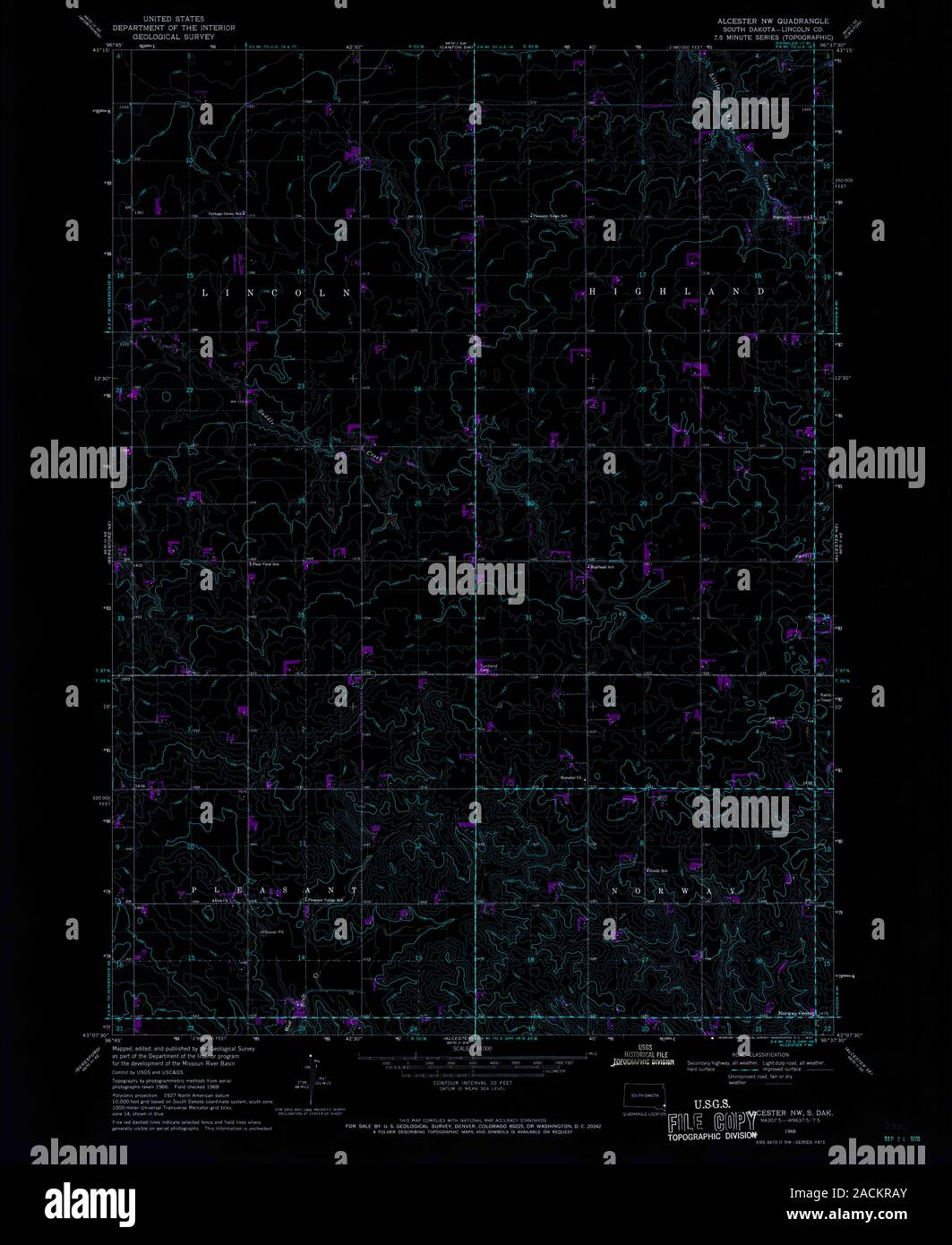 USGS TOPO Map South Dakota SD Alcester NW 342641 1968 24000 Inverted Restoration Stock Photo Alamy