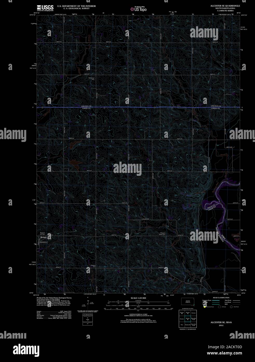 USGS TOPO Map South Dakota SD Alcester SE 20120613 TM Inverted Restoration Stock Photo Alamy