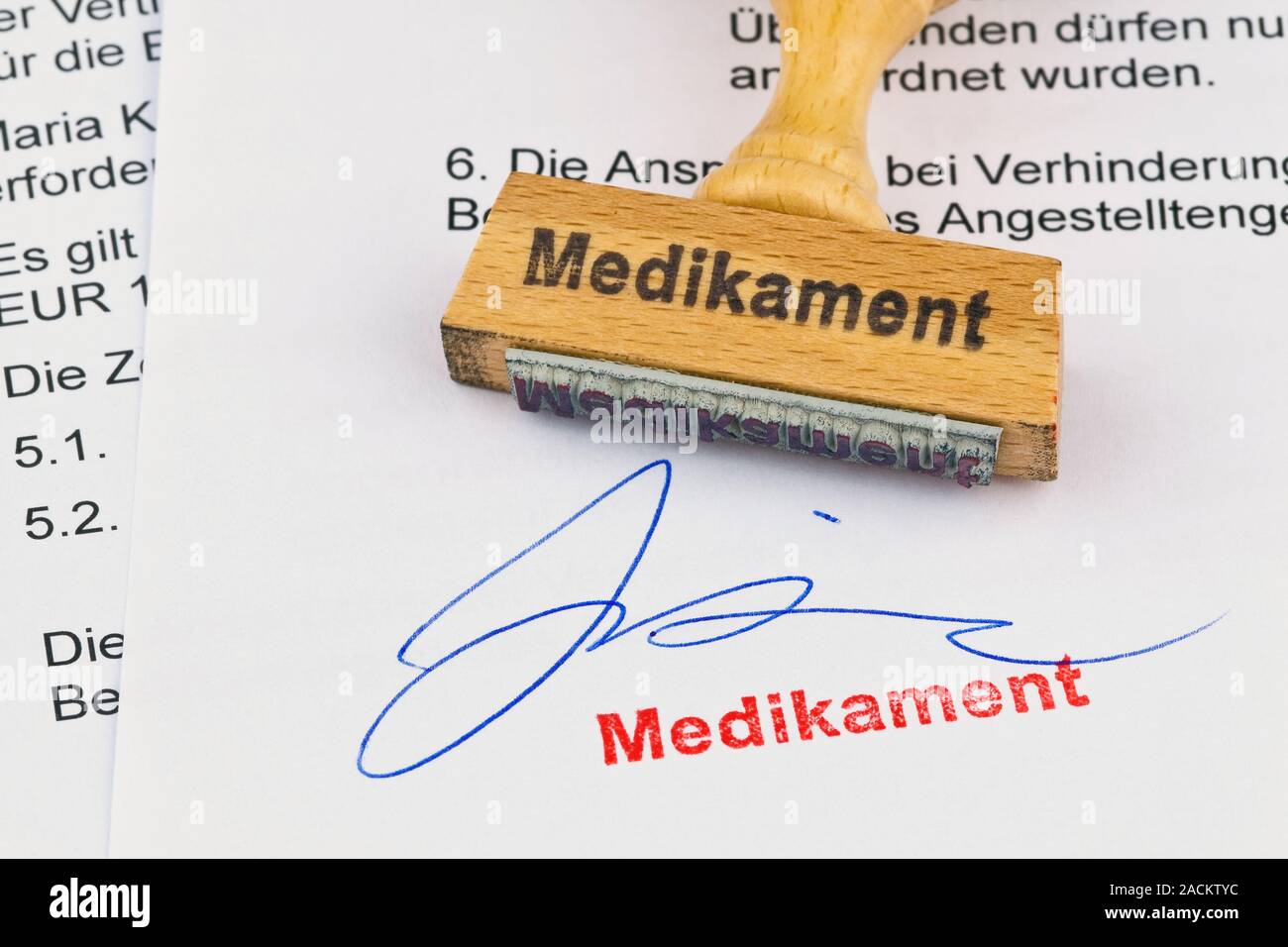 Wooden stamp on document Medication Stock Photo Alamy