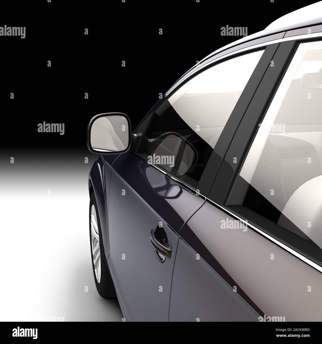 Dynamic view of the modern car from the driver's door Stock Photo