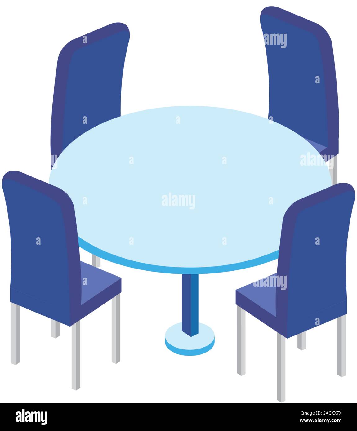 table round furniture with chairs isolated icon Stock Vector