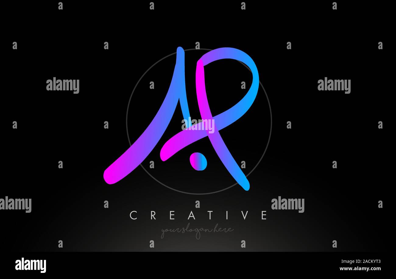 AP Artistic Brush Letter Logo Handwritten in Purple Blue Colors Vector Illustration. Stock Vector