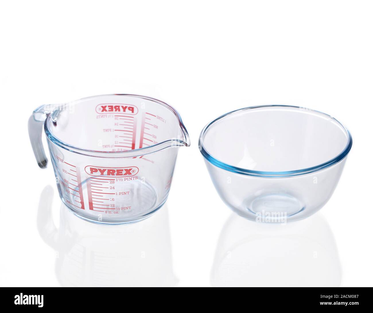 Pyrex jug and bowl. These items are made from borosilicate glass, a type of  glass with boron added to it. It is more resistant to thermal shock (crack  Stock Photo - Alamy