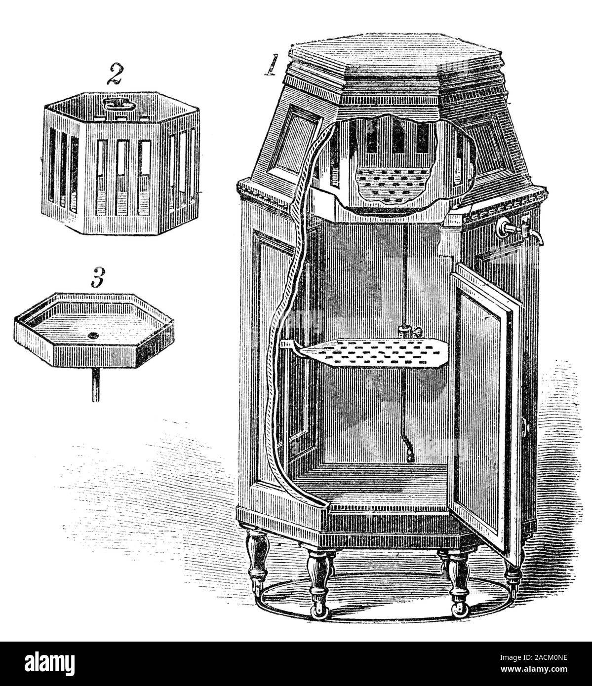 Early refrigerator, 19thcentury artwork. This domestic mobile icebox