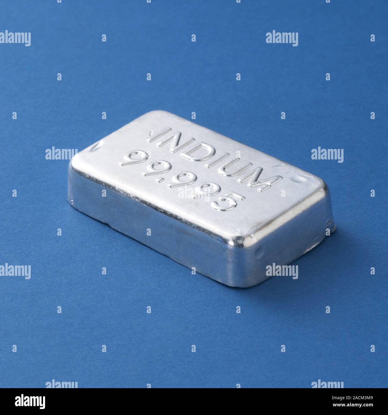 Indium. Bar of the post-transition metal Indium (In). Indium is a rare ...