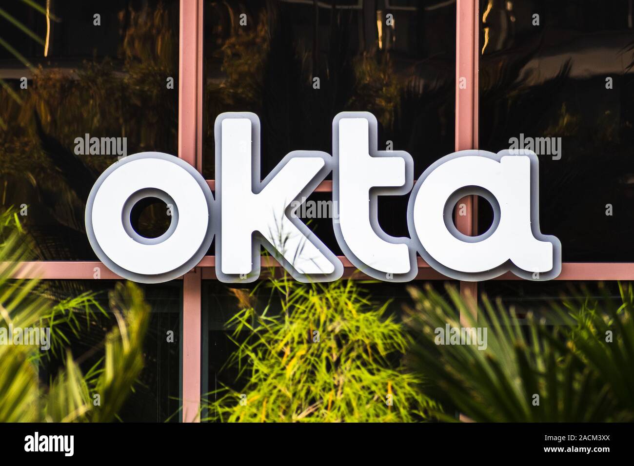 Oct 26, 2019 San Francisco / CA / USA - Close up of OKTA logo at their  headquarters in SOMA district; Okta, Inc. is an American identity and  access ma Stock Photo - Alamy