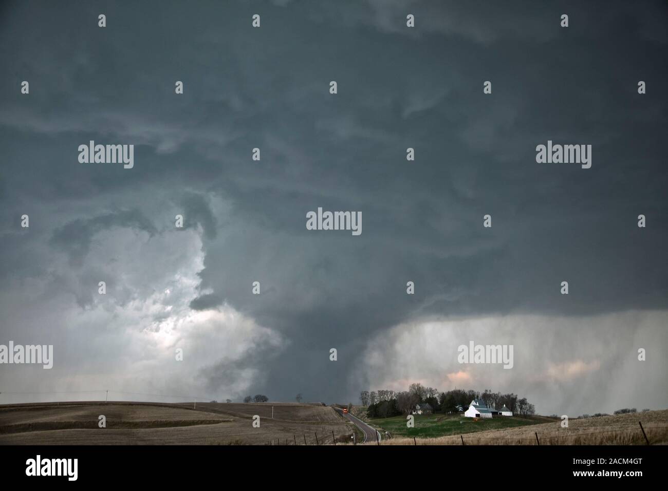 EF3 tornado, near Mapleton, Iowa, USA. A tornado is a rapidly rotating