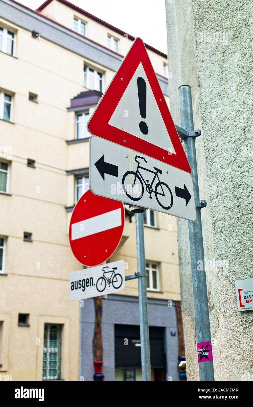Traffic signs for cycle paths Stock Photo